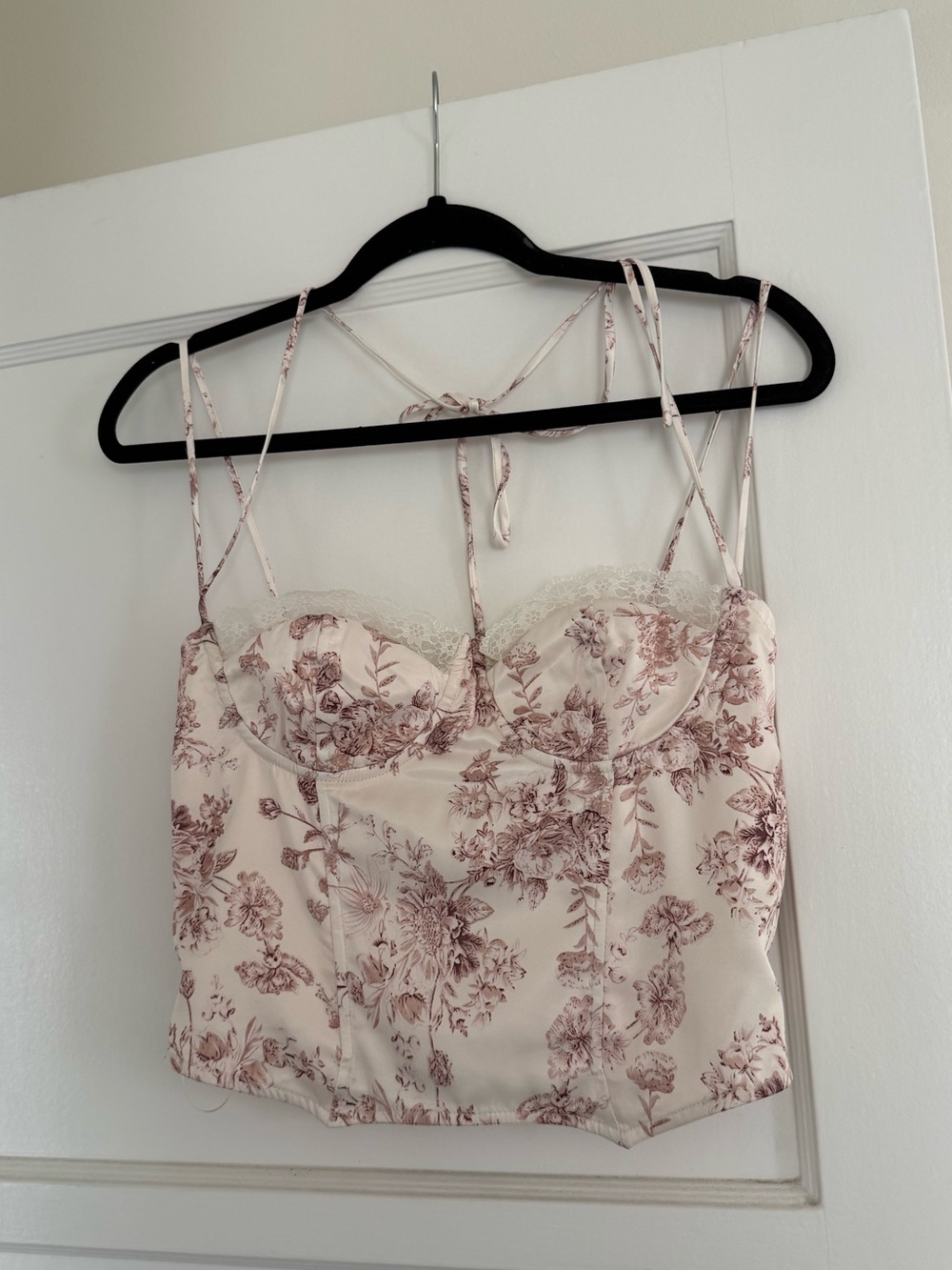 Cotton Candy Cream Crop Bustier with Rose Print